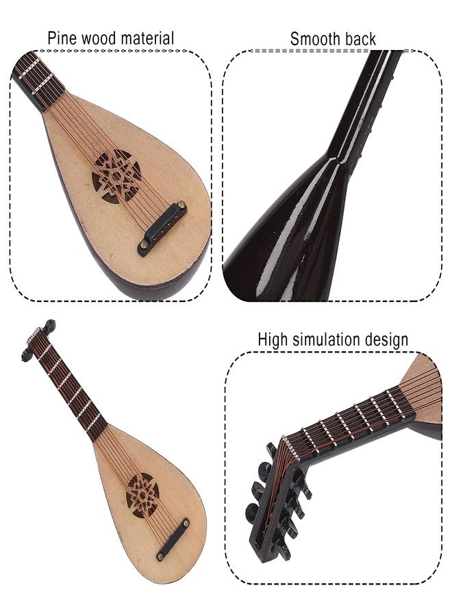 lvifloae Chinese Pipa Model Vintage Style Model Decorations Simulation Pipa Chinese Guitar Stringed Instrument Decorations Doll House Miniature Musical Instruments Mini Lute Wooden Photo Prop - Image 3